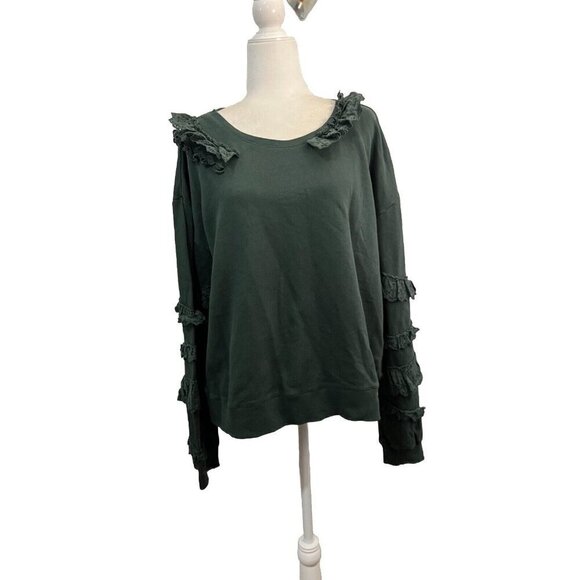 Maeve Tops - Maeve Ruffled Eyelet Sweatshirt Anthropologie Green Size XL